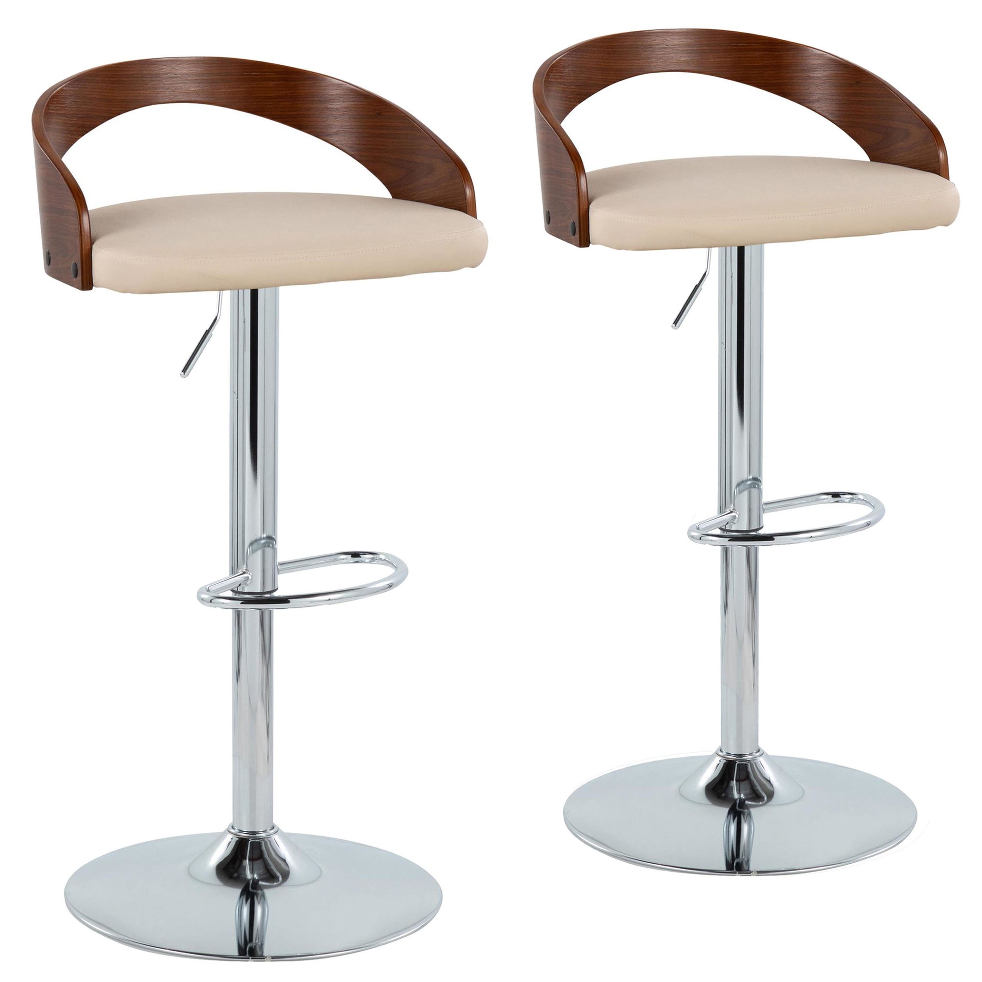 Grotto Cream Mid-Century Modern Adjustable Swivel Barstools (Set of 2) 3 Grotto Cream Mid-Century Modern Adjustable Swivel Barstools (Set of 2) - Image 3