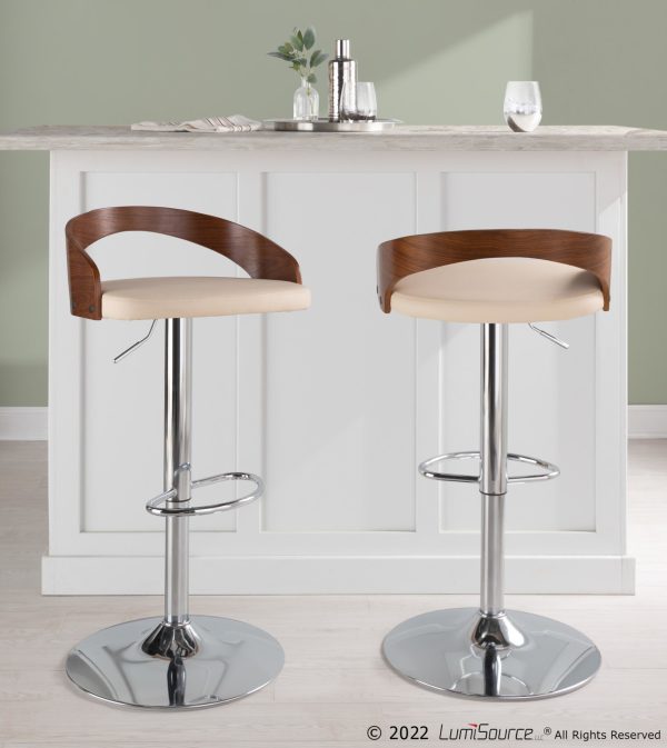 Grotto Cream Mid Century Modern Adjustable Swivel Barstools Set of 2