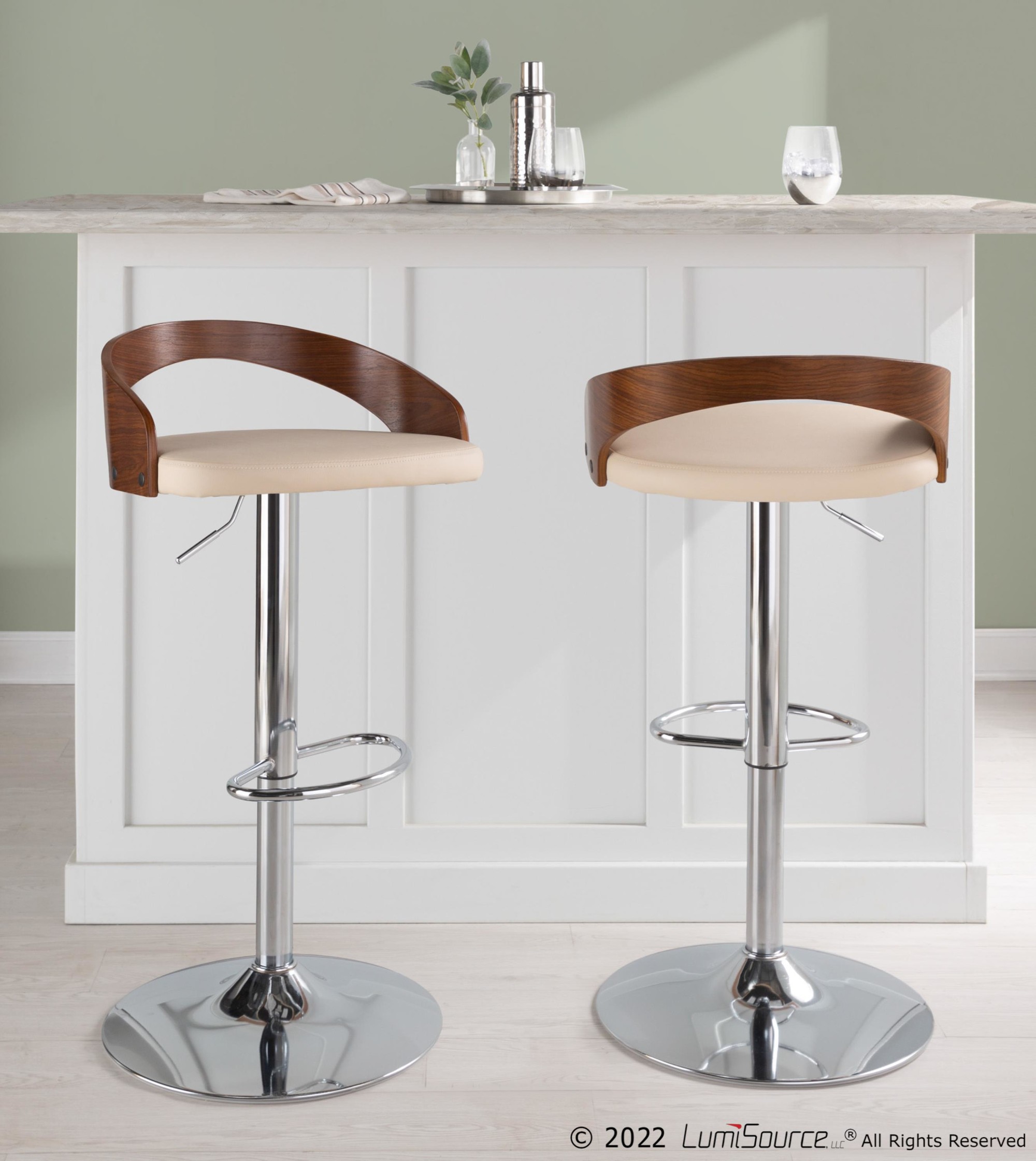 Grotto Cream Mid-Century Modern Adjustable Swivel Barstools (Set of 2) 1 Grotto Cream Mid-Century Modern Adjustable Swivel Barstools (Set of 2)