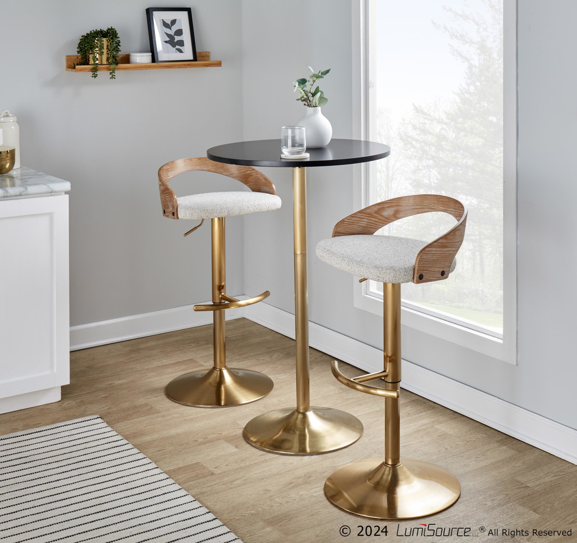 Grotto Gold Adjustable Oat Fabric Swivel Barstools (Set of 2) 2 Grotto Gold Adjustable Oat Fabric Swivel Barstools (Set of 2) - Image 2