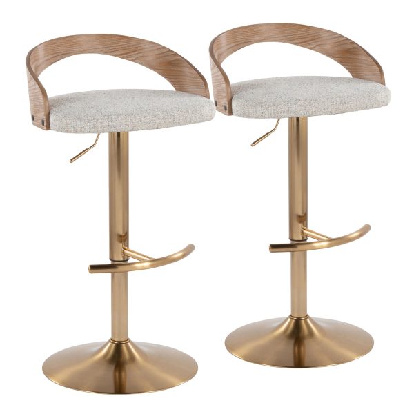 Grotto Gold Adjustable Oat Fabric Swivel Barstools Set of 2 4