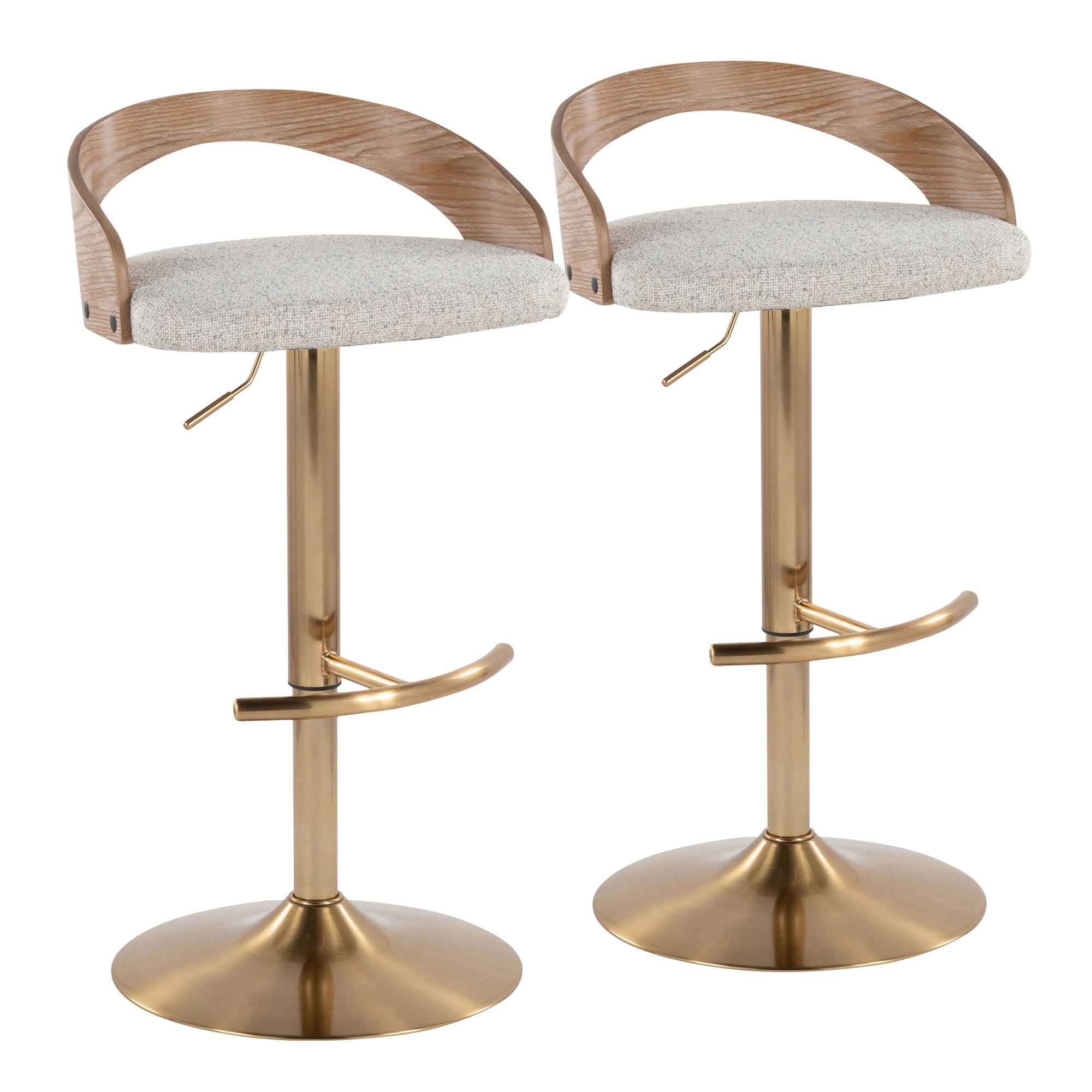 Grotto Gold Adjustable Oat Fabric Swivel Barstools (Set of 2) 5 Grotto Gold Adjustable Oat Fabric Swivel Barstools (Set of 2) - Image 5