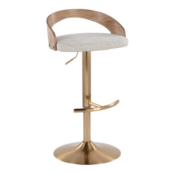 Grotto Gold Adjustable Oat Fabric Swivel Barstools Set of 2 5