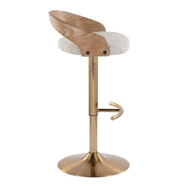 Grotto Gold Adjustable Oat Fabric Swivel Barstools Set of 2 6