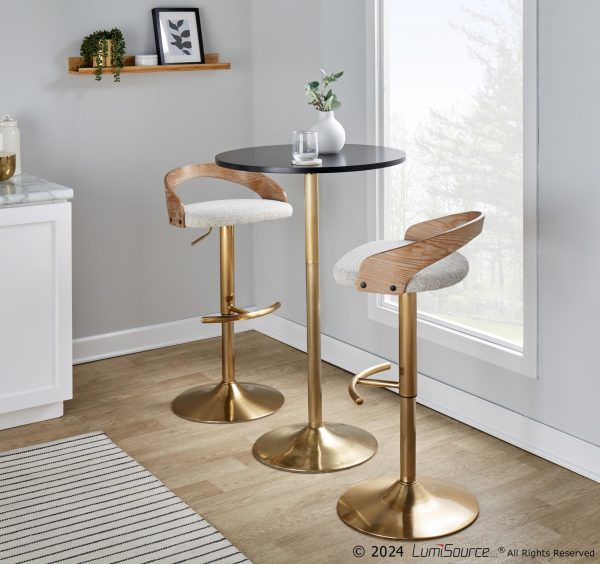 Grotto Gold Adjustable Oat Fabric Swivel Barstools Set of 2