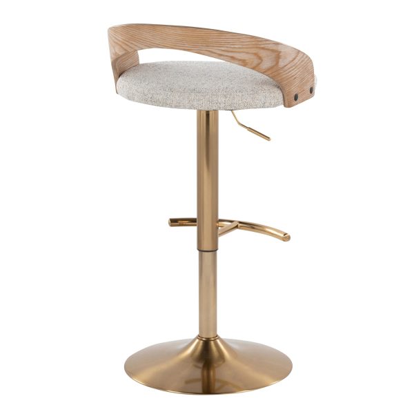 Grotto Gold Adjustable Oat Fabric Swivel Barstools Set of 2 7