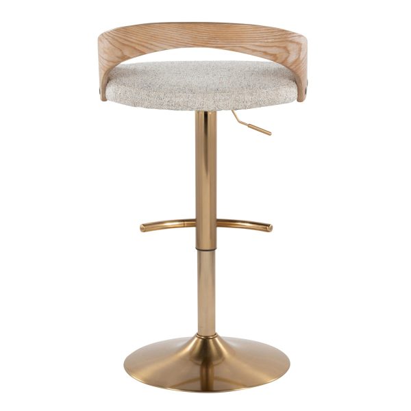 Grotto Gold Adjustable Oat Fabric Swivel Barstools Set of 2 8