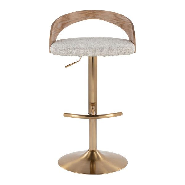 Grotto Gold Adjustable Oat Fabric Swivel Barstools Set of 2 9
