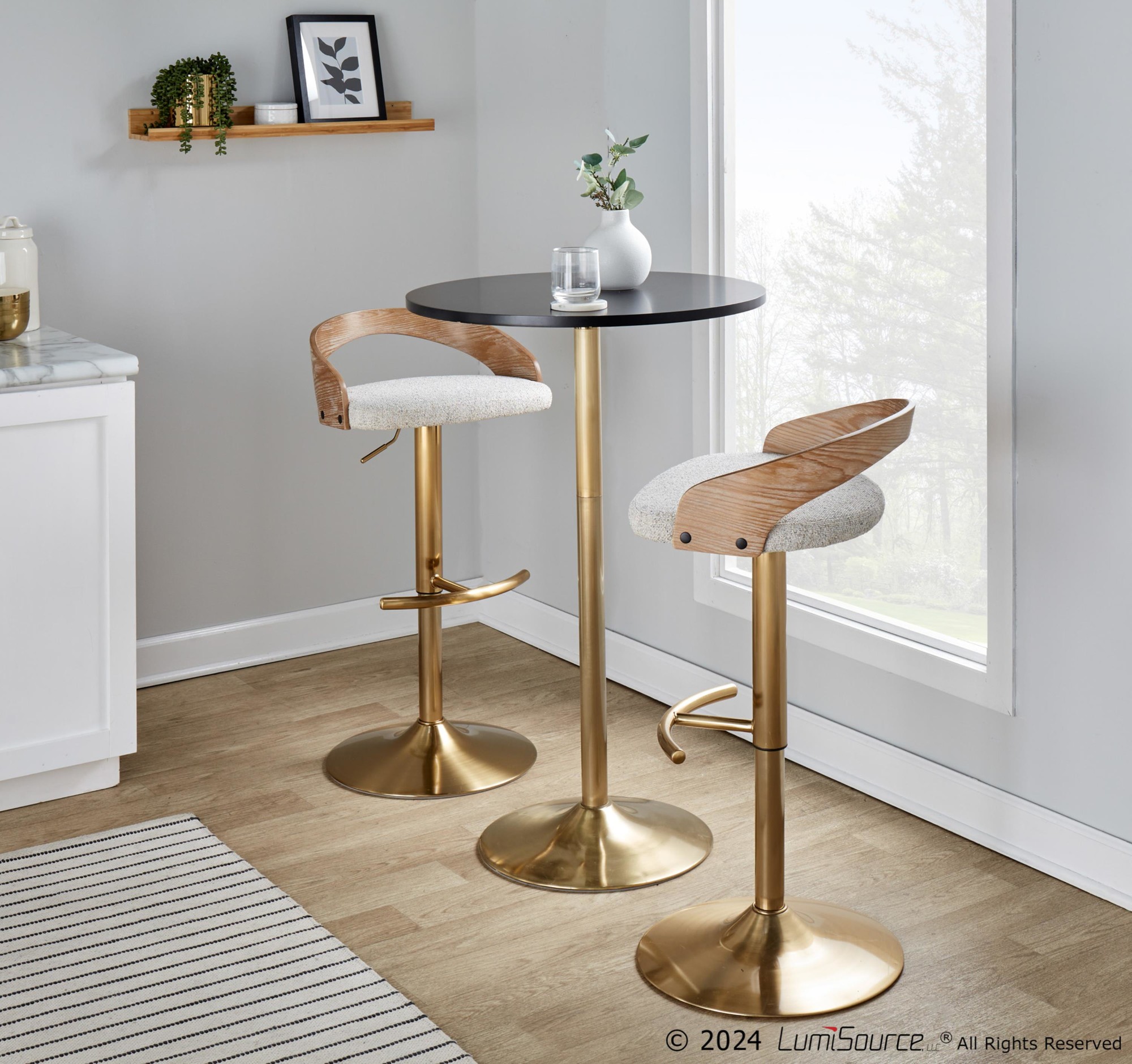 Grotto Gold Adjustable Oat Fabric Swivel Barstools (Set of 2) 1 Grotto Gold Adjustable Oat Fabric Swivel Barstools (Set of 2)