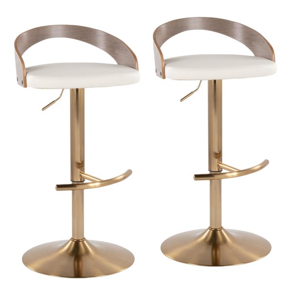 Grotto Gold Light Grey Contemporary Adjustable Barstool Set of 2 2