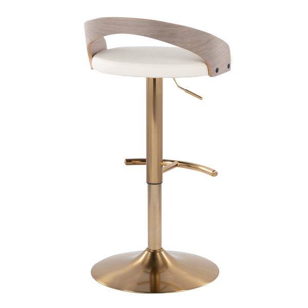 Grotto Gold Light Grey Contemporary Adjustable Barstool Set of 2 5