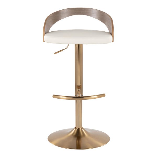 Grotto Gold Light Grey Contemporary Adjustable Barstool Set of 2 7