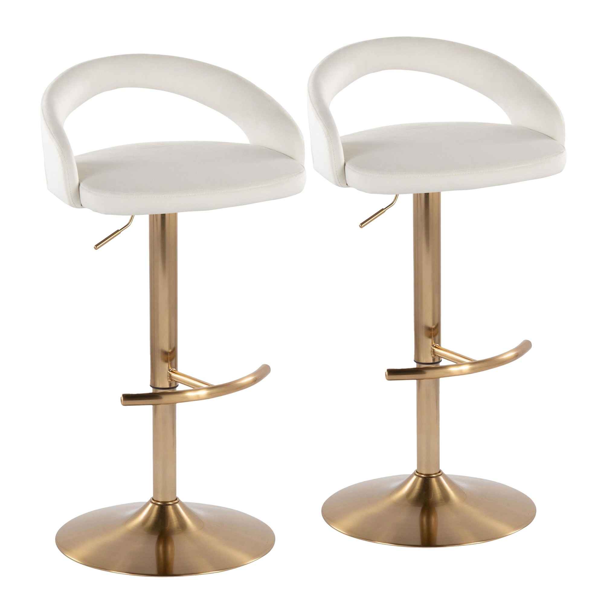 Grotto Gold White Velvet Contemporary Adjustable Barstool (Set of 2) 3 Grotto Gold White Velvet Contemporary Adjustable Barstool (Set of 2) - Image 3