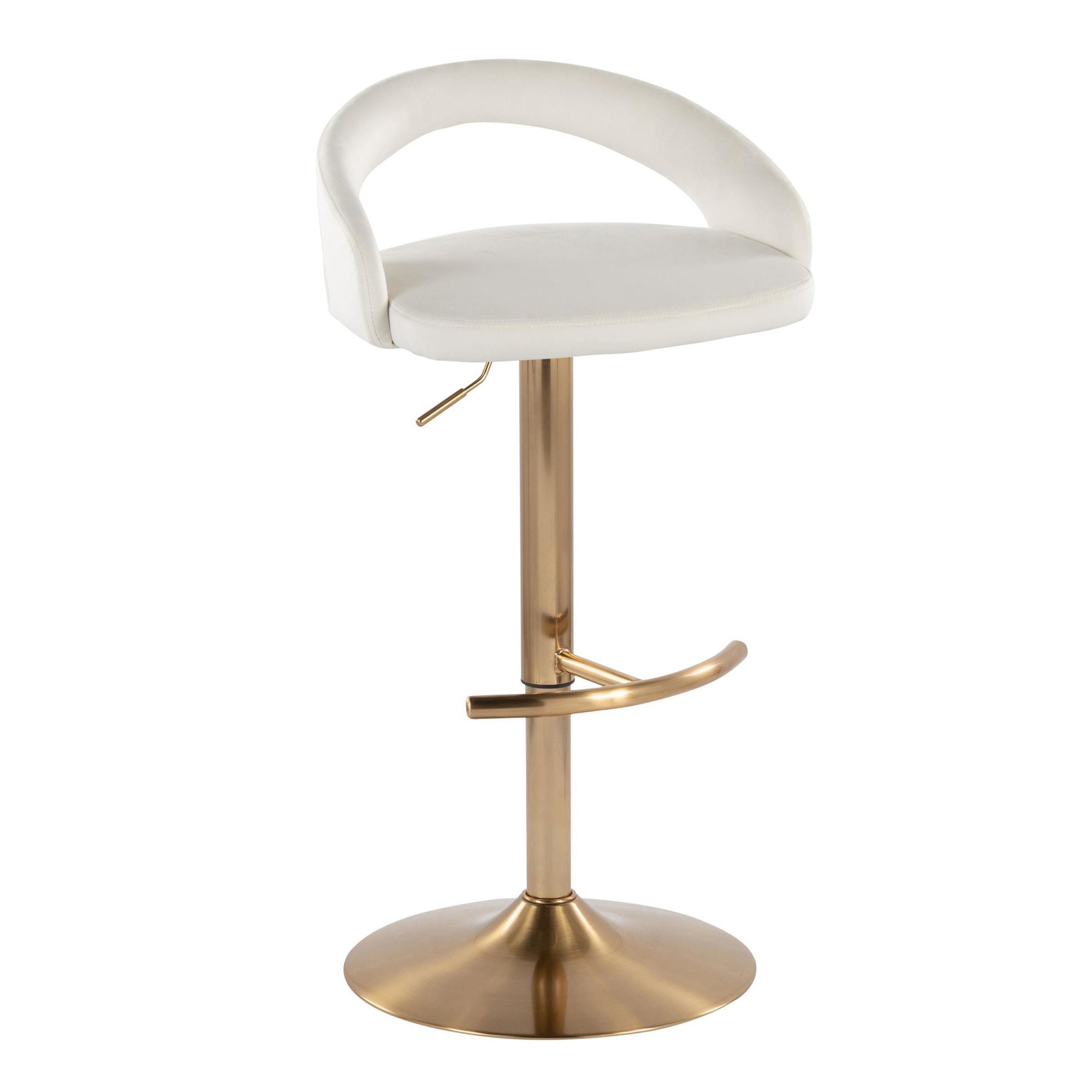 Grotto Gold White Velvet Contemporary Adjustable Barstool (Set of 2) 4 Grotto Gold White Velvet Contemporary Adjustable Barstool (Set of 2) - Image 4