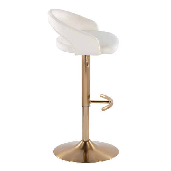 Grotto Gold White Velvet Contemporary Adjustable Barstool Set of 2 4