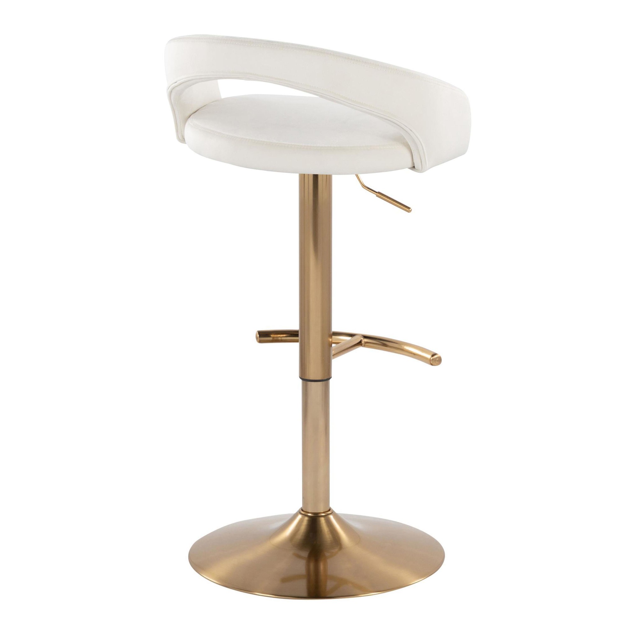 Grotto Gold White Velvet Contemporary Adjustable Barstool (Set of 2) 6 Grotto Gold White Velvet Contemporary Adjustable Barstool (Set of 2) - Image 6