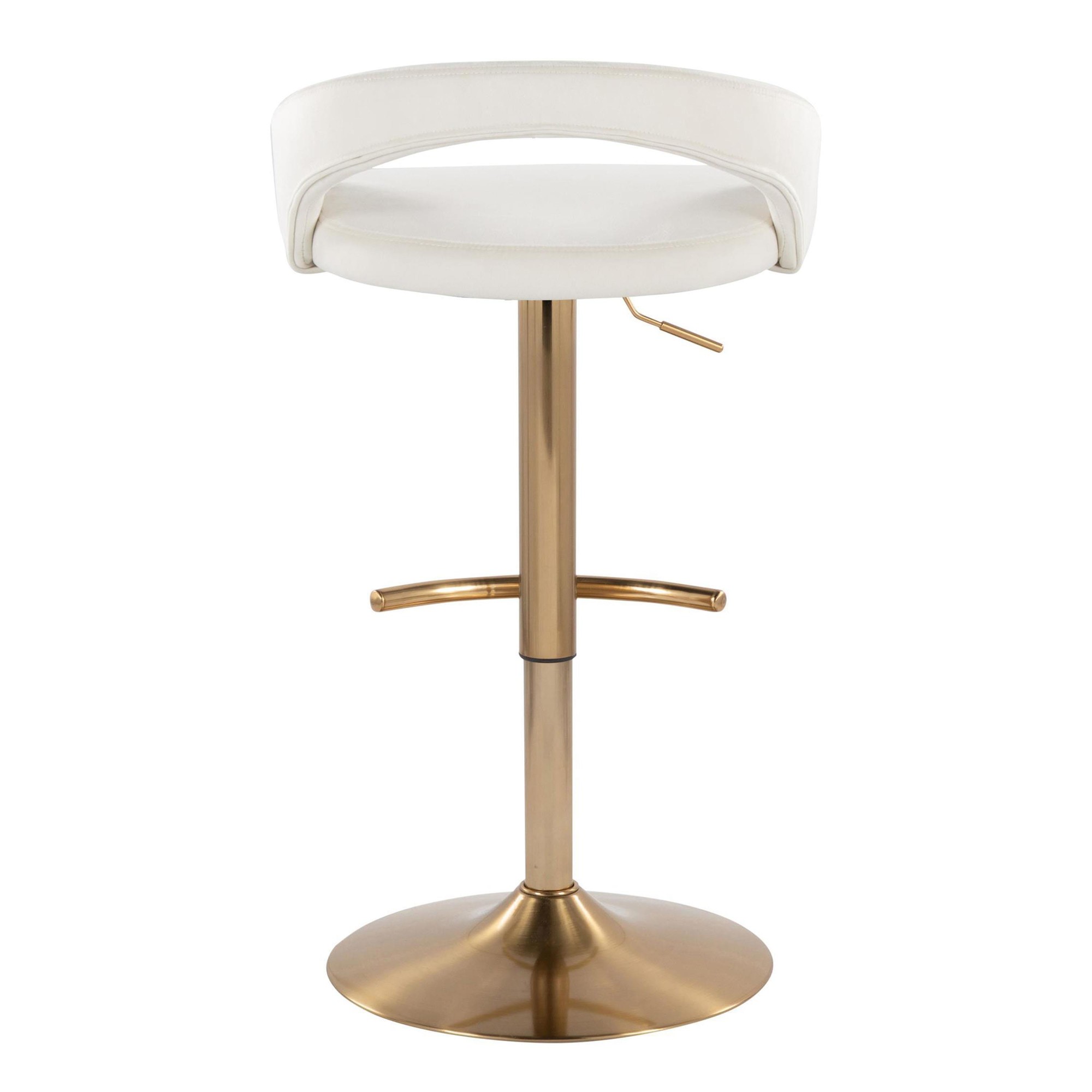 Grotto Gold White Velvet Contemporary Adjustable Barstool (Set of 2) 7 Grotto Gold White Velvet Contemporary Adjustable Barstool (Set of 2) - Image 7