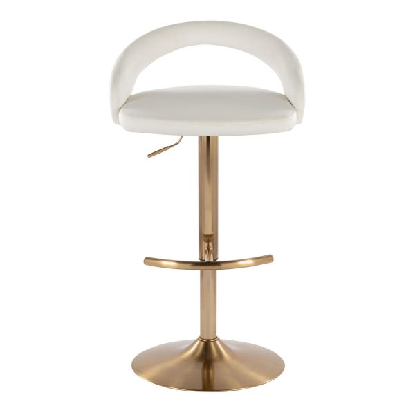 Grotto Gold White Velvet Contemporary Adjustable Barstool Set of 2 7