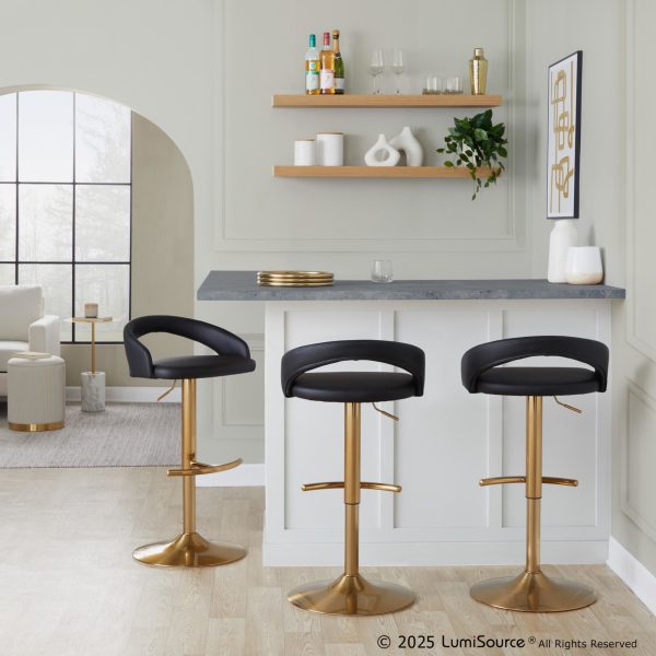 Grotto Gold and Black Adjustable Contemporary Barstools Set of 2 1