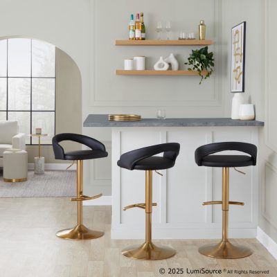 Grotto Gold and Black Adjustable Contemporary Barstools (Set of 2)