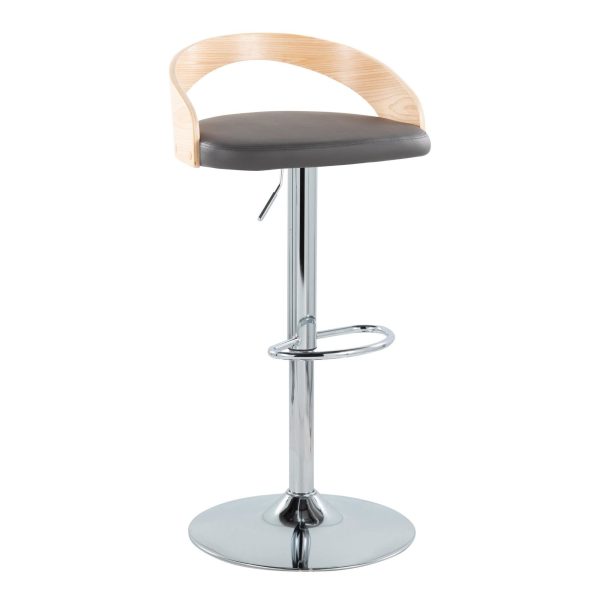 Grotto Grey Faux Leather Adjustable Mid Century Modern Barstools Set of 2 1