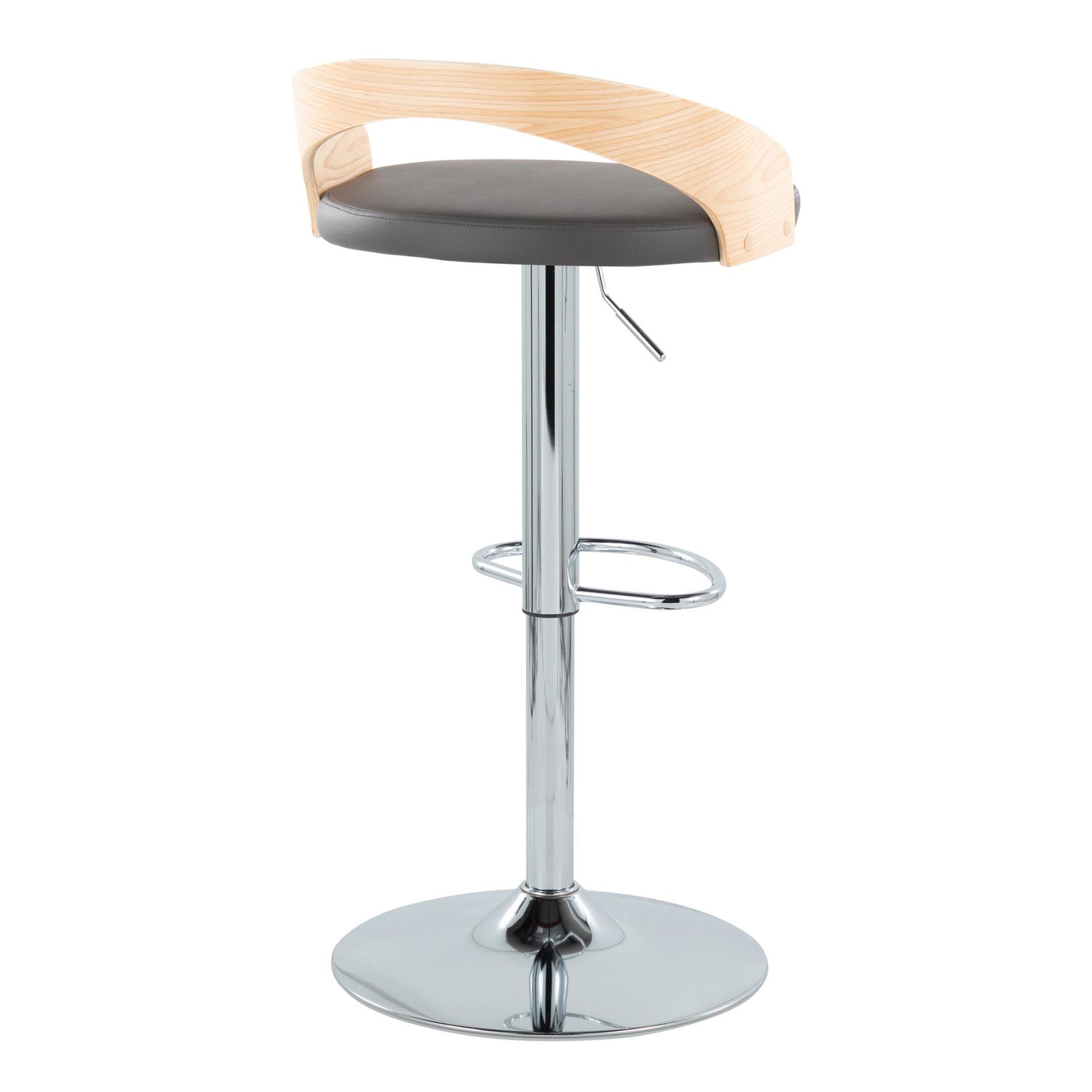 Grotto Grey Faux Leather Adjustable Mid-Century Modern Barstools (Set of 2) 4 Grotto Grey Faux Leather Adjustable Mid-Century Modern Barstools (Set of 2) - Image 4