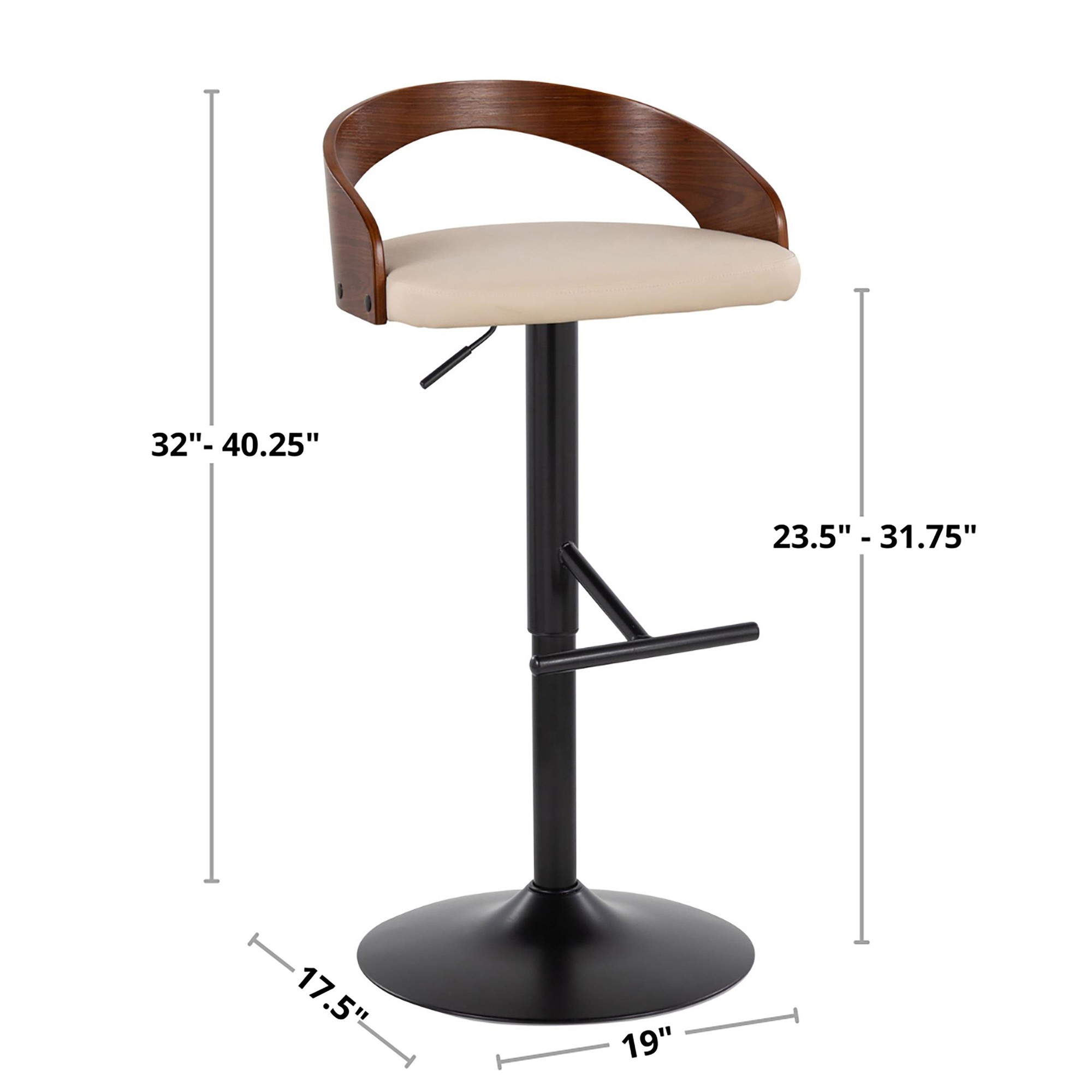 Grotto Grey Faux Leather Adjustable Mid-Century Modern Barstools (Set of 2) 7 Grotto Grey Faux Leather Adjustable Mid-Century Modern Barstools (Set of 2) - Image 7