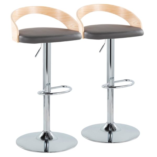 Grotto Grey Faux Leather Adjustable Mid Century Modern Barstools Set of 2