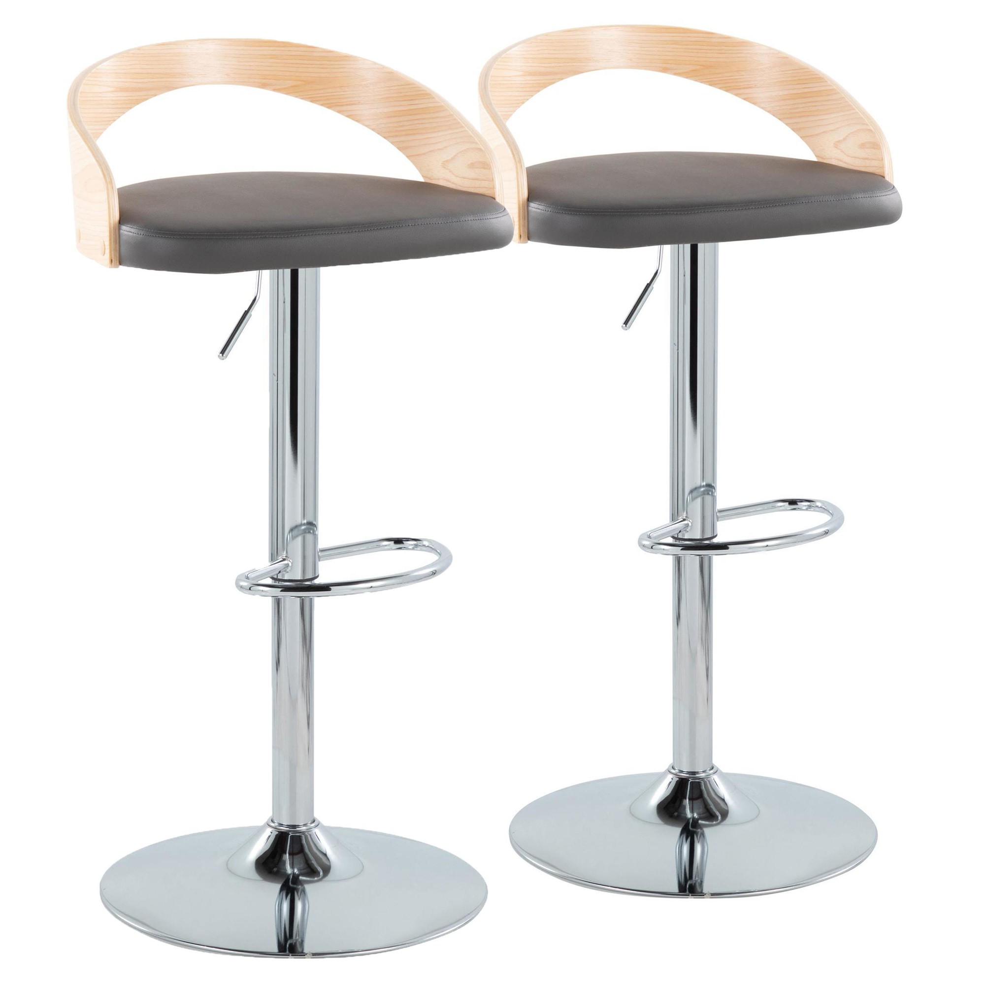 Grotto Grey Faux Leather Adjustable Mid-Century Modern Barstools (Set of 2) 1 Grotto Grey Faux Leather Adjustable Mid-Century Modern Barstools (Set of 2)