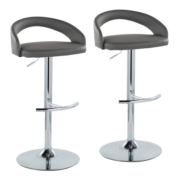 Grotto Grey Faux Leather Chrome Contemporary Adjustable Barstools Set of 2 2
