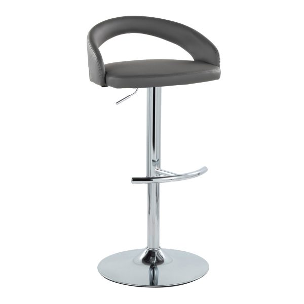 Grotto Grey Faux Leather Chrome Contemporary Adjustable Barstools Set of 2 3