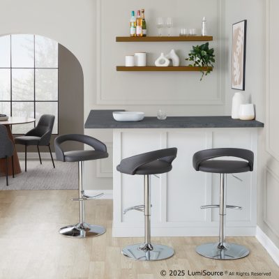 Grotto Grey Faux Leather Chrome Contemporary Adjustable Barstools (Set of 2)