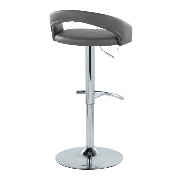 Grotto Grey Faux Leather Chrome Contemporary Adjustable Barstools Set of 2 5