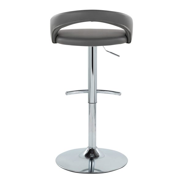 Grotto Grey Faux Leather Chrome Contemporary Adjustable Barstools Set of 2 6