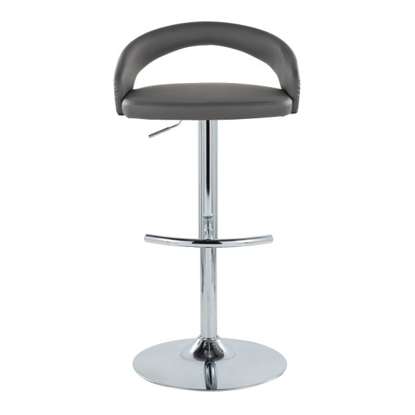 Grotto Grey Faux Leather Chrome Contemporary Adjustable Barstools Set of 2 7