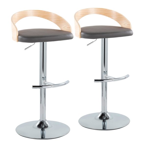 Grotto Grey Faux Leather Contemporary Adjustable Swivel Barstool Set of 2 4