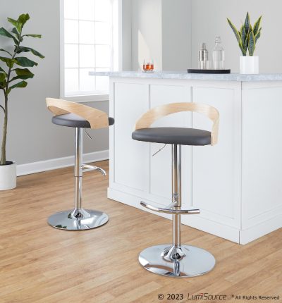 Grotto Grey Faux Leather Contemporary Adjustable Swivel Barstool (Set of 2)