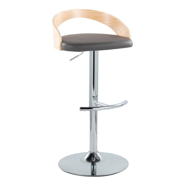 Grotto Grey Faux Leather Contemporary Adjustable Swivel Barstool Set of 2 5