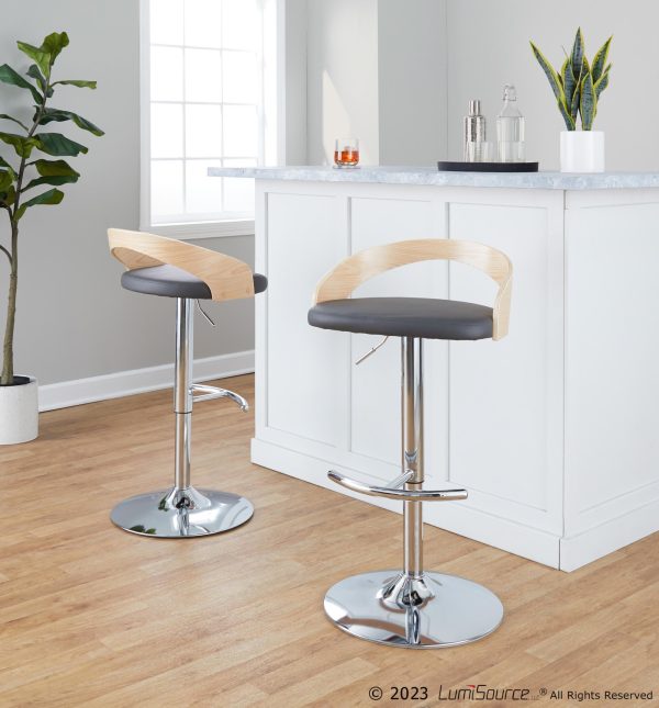 Grotto Grey Faux Leather Contemporary Adjustable Swivel Barstool Set of 2