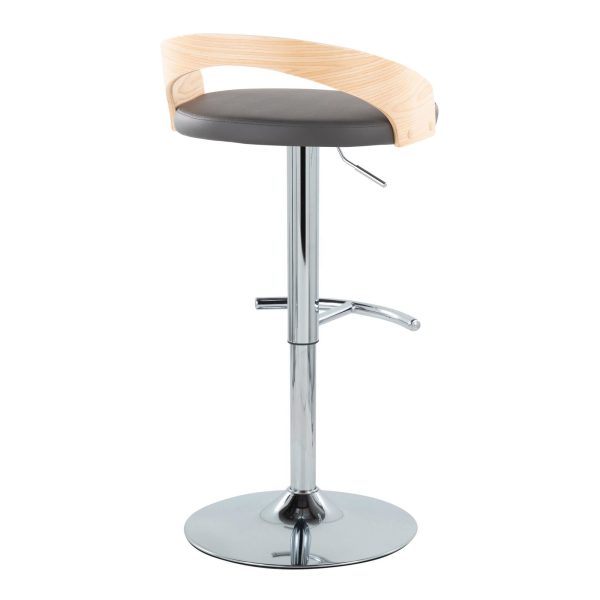 Grotto Grey Faux Leather Contemporary Adjustable Swivel Barstool Set of 2 7