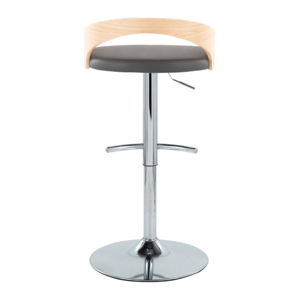 Grotto Grey Faux Leather Contemporary Adjustable Swivel Barstool Set of 2 8