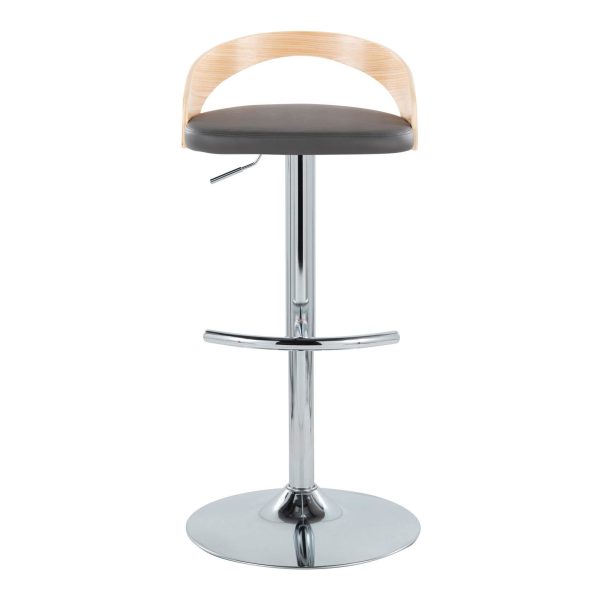 Grotto Grey Faux Leather Contemporary Adjustable Swivel Barstool Set of 2 9