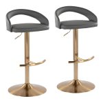 Grotto Grey Faux Leather Gold Contemporary Adjustable Barstools (Set of 2) 13 Grotto Grey Faux Leather Gold Contemporary Adjustable Barstools (Set of 2)
