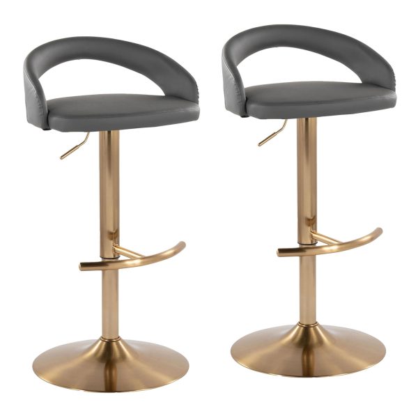 Grotto Grey Faux Leather Gold Contemporary Adjustable Barstools Set of 2 2