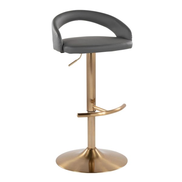 Grotto Grey Faux Leather Gold Contemporary Adjustable Barstools Set of 2 3