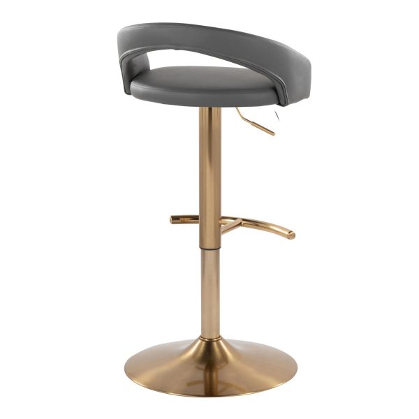 Grotto Grey Faux Leather Gold Contemporary Adjustable Barstools Set of 2 5