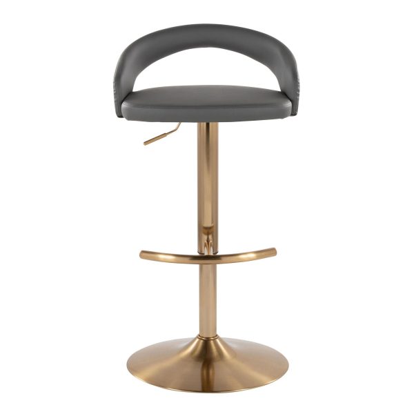 Grotto Grey Faux Leather Gold Contemporary Adjustable Barstools Set of 2 7