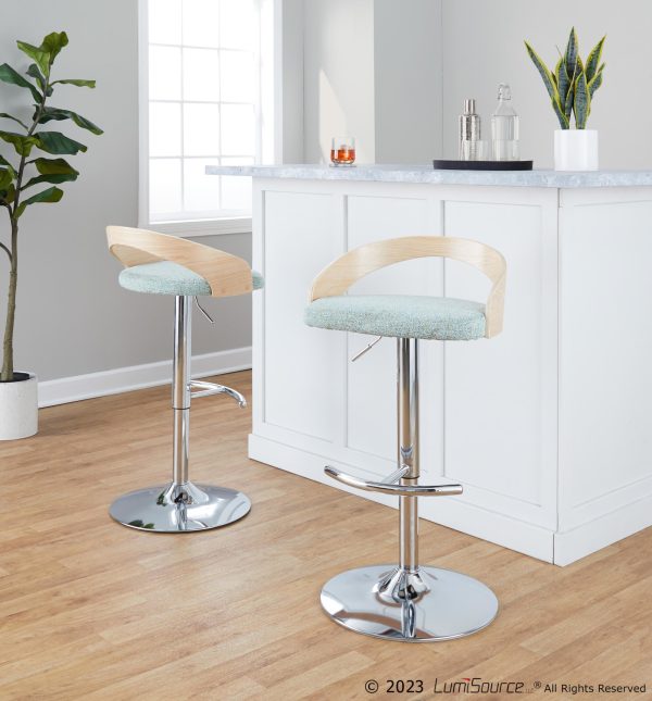 Grotto Light Green Fabric Contemporary Swivel Barstools Set of 2 1