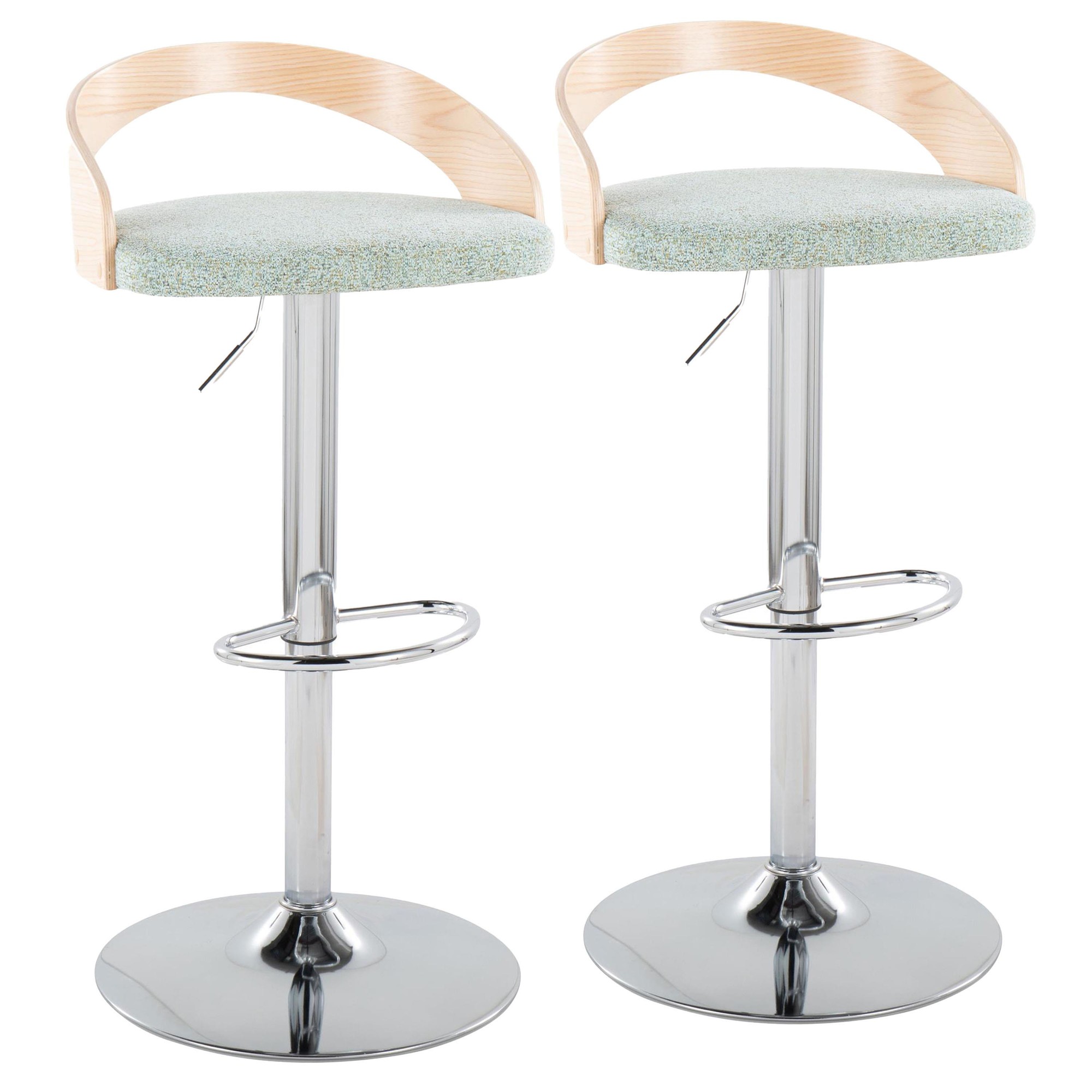 Grotto Light Green Mid-Century Modern Adjustable Swivel Barstools (Set of 2) 1 Grotto Light Green Mid-Century Modern Adjustable Swivel Barstools (Set of 2)