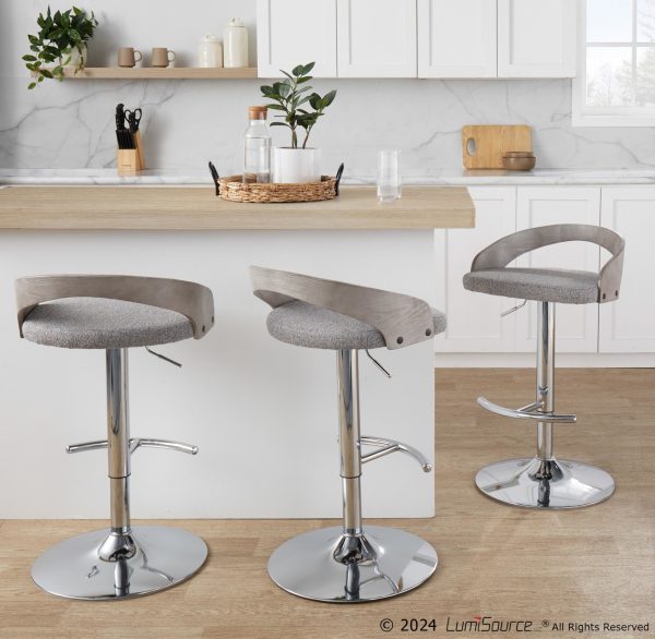 Grotto Light Grey Contemporary Adjustable Swivel Barstool Set of 2 1